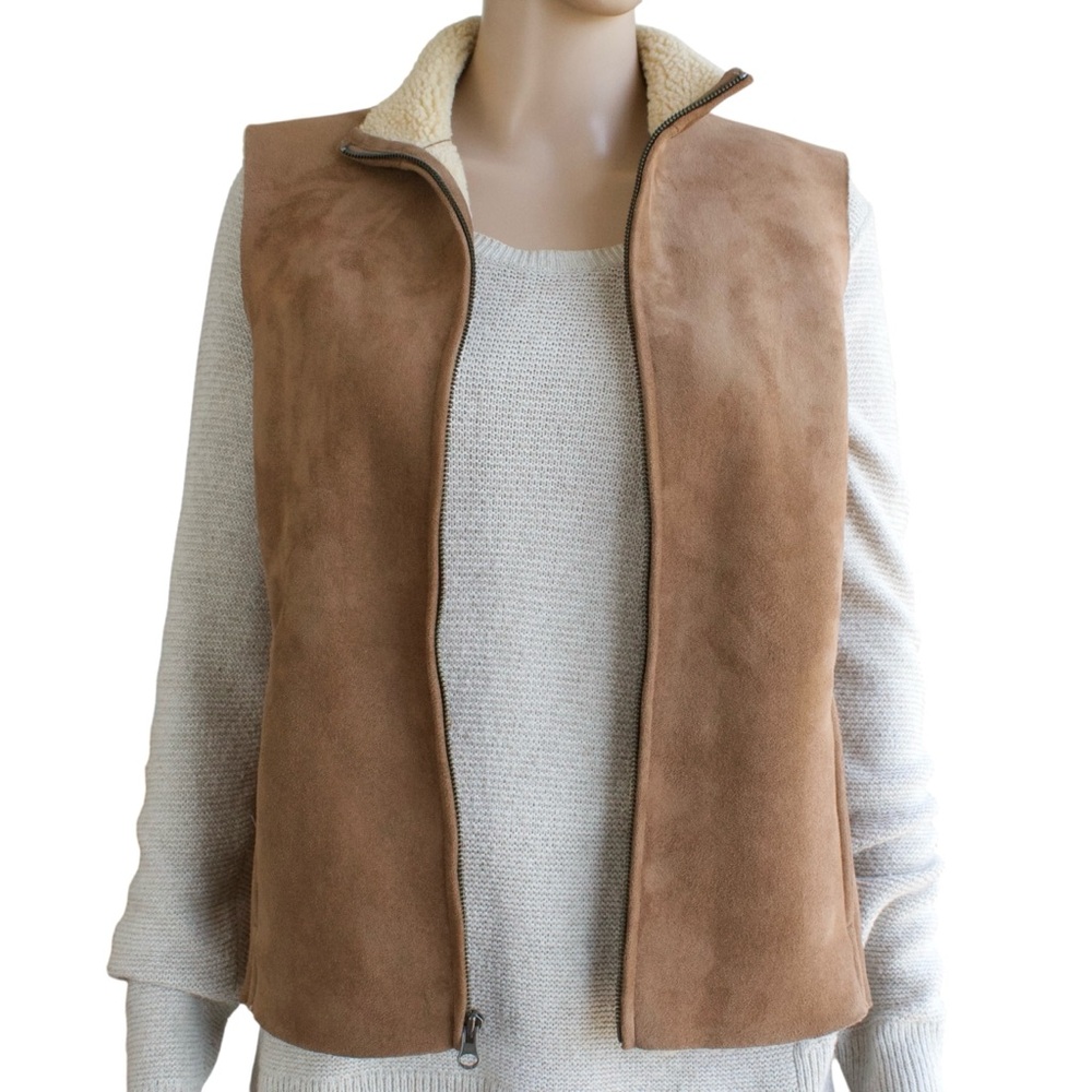 Lands’ End Brown Faux Suede Sherpa Lined Vest Jacket Women’s Size 6 - 8
